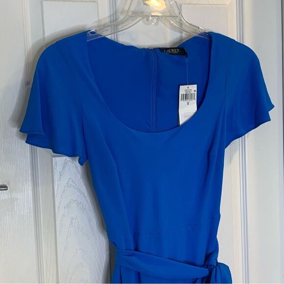 Lauren Ralph Lauren Fit and Flare MIDI Crepe Dress in Tropic Roy Size 2 - Picture 7 of 16